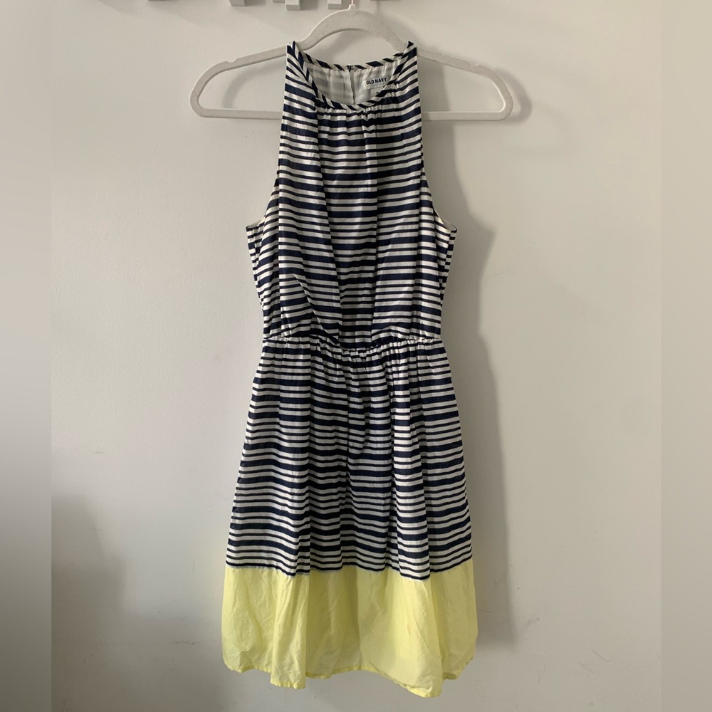 Old Navy - Sundress in Blue/White Stripe & Yellow Colorblock Hem (Size X-Small)